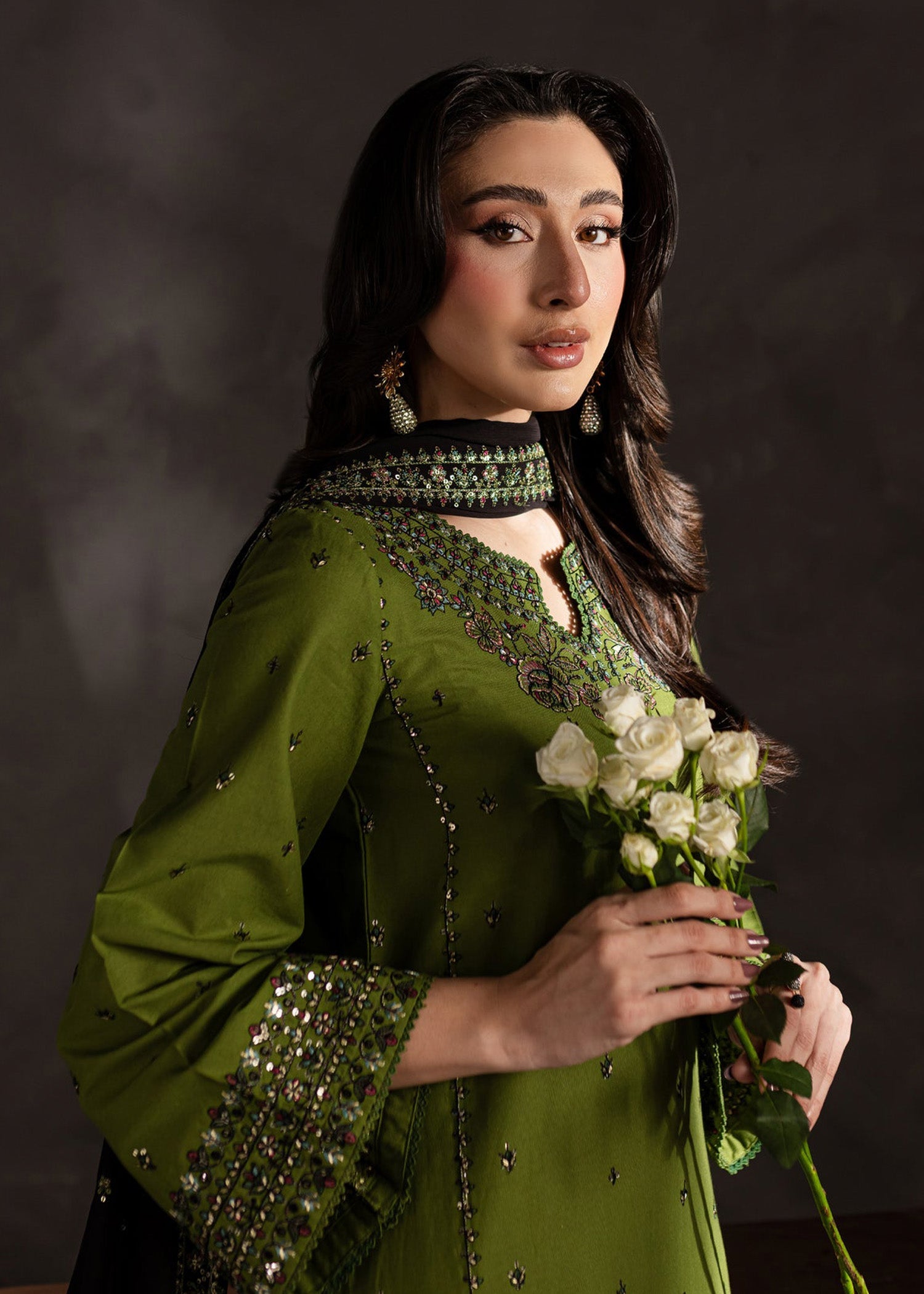 Ezzah embroidered neckline and sleeve detail