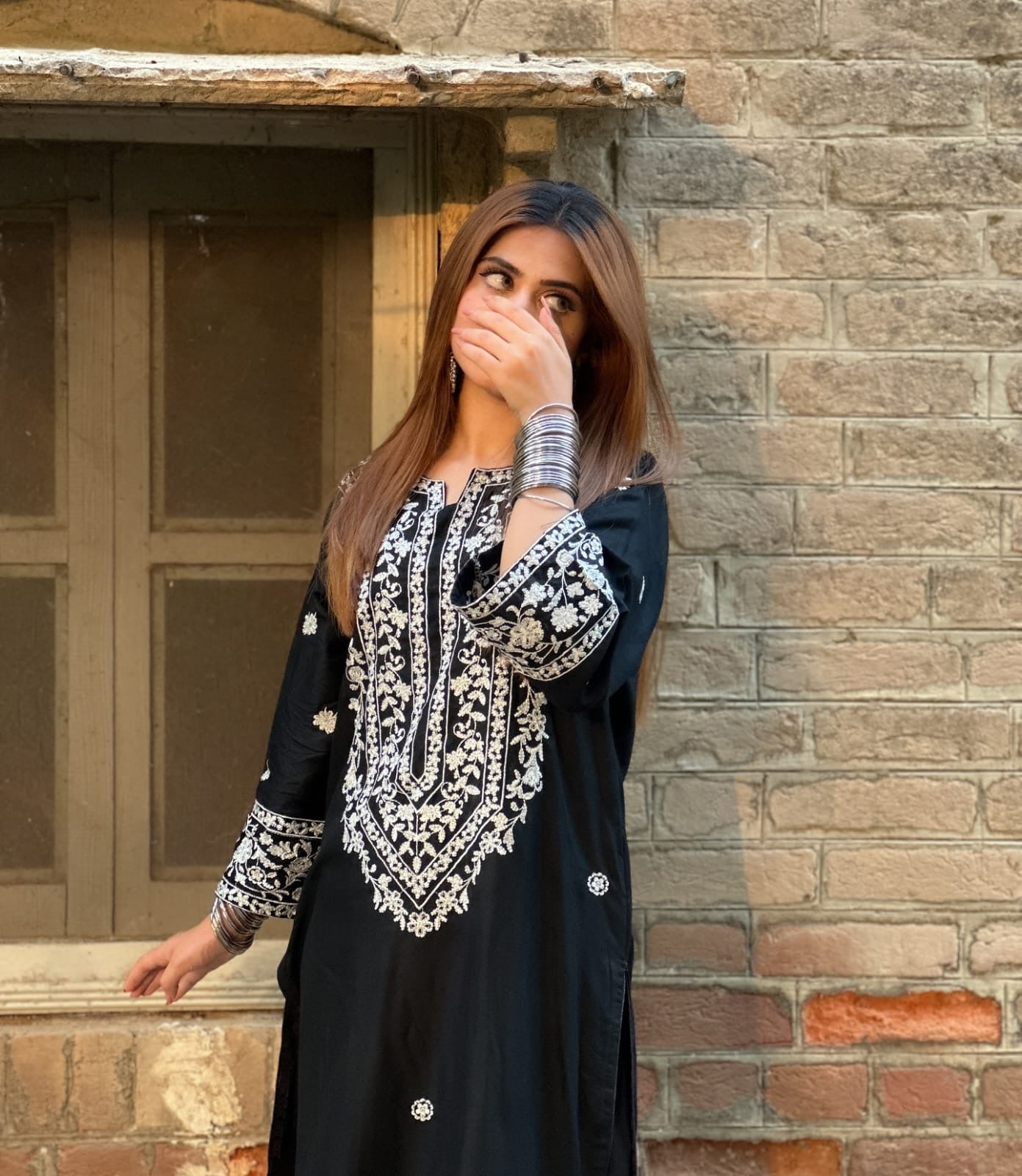 Erina Embroidered 2pc black full look alternate