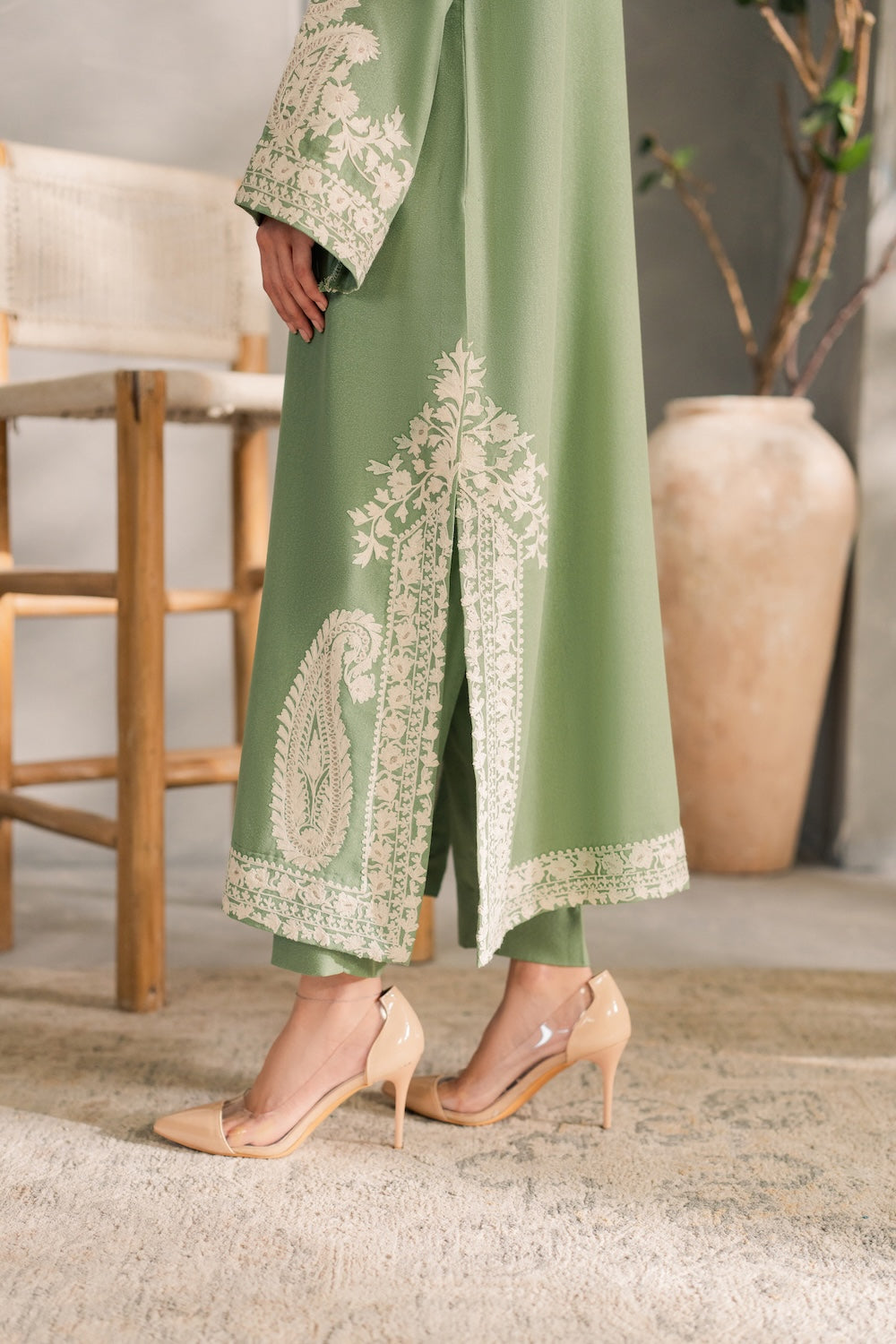Aafreen trouser and side embroidery detail