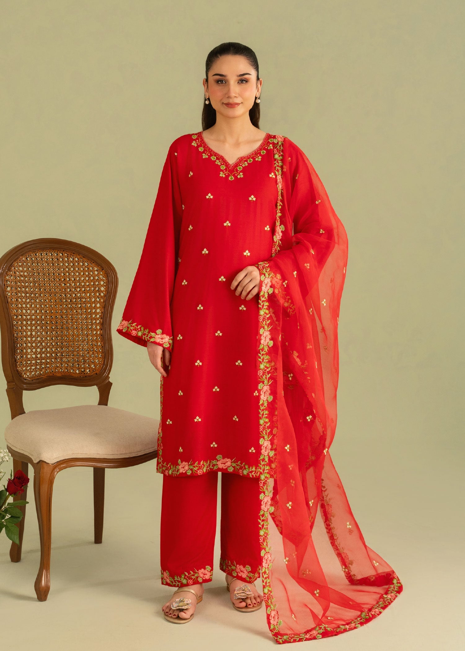 Nehal Embroidered 3pc front with dupatta
