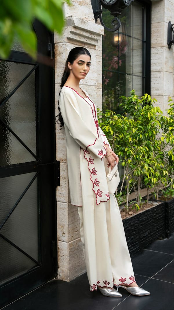 "Red and White Embroidered Kurta Set" MWF COLLECTION