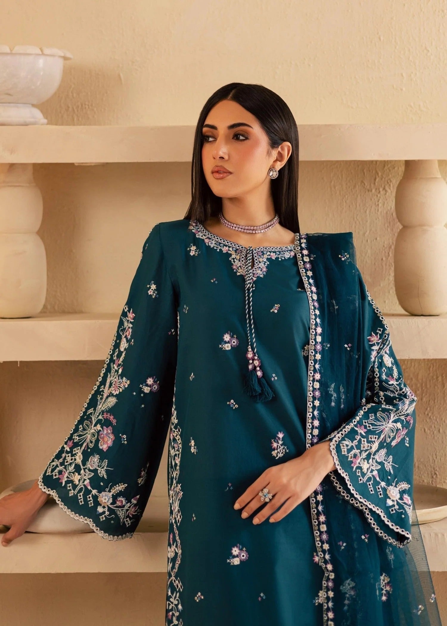 Esha Embroidered 3PC straight kurta front close view