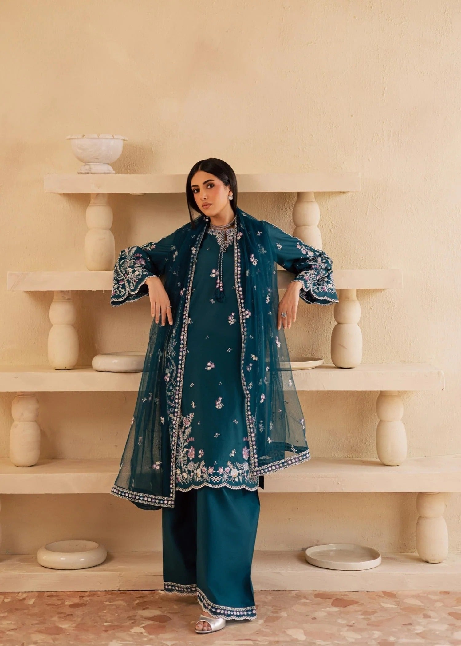 Esha Embroidered 3PC full outfit styling view