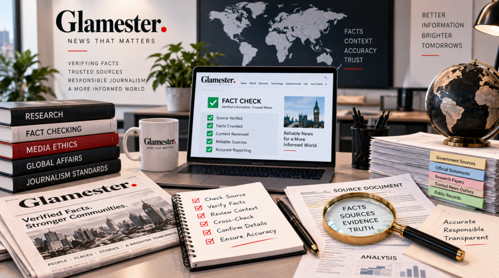Glamester fact checking policy and news verification workspace